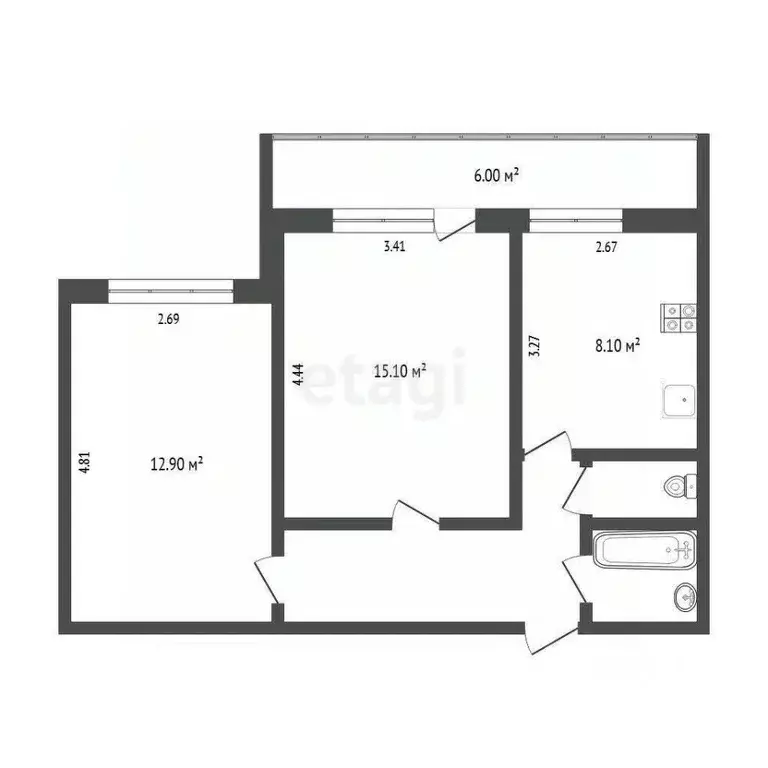 2-к кв. Тюменская область, Тюмень ул. Николая Чаплина, 119 (47.0 м) - Фото 2