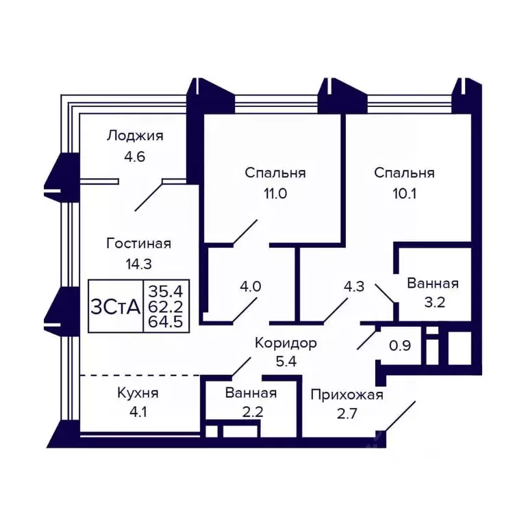 3-к кв. Новосибирская область, Новосибирск ул. Грибоедова (64.5 м) - Фото 0