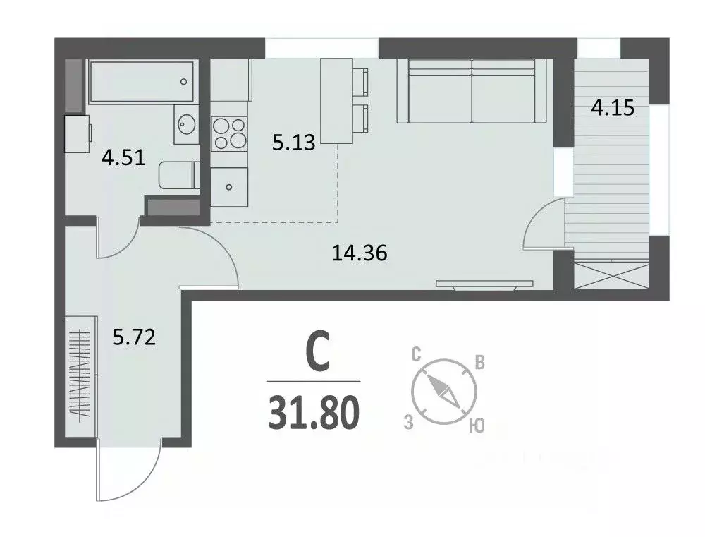 Студия Курская область, Курск Хуторская ул., 33 (31.8 м) - Фото 0