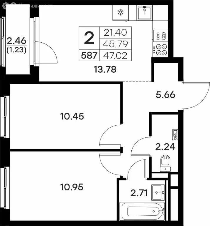 2-комнатная квартира: Владимир (47.02 м) - Фото 0