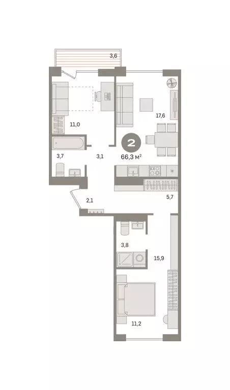 2-комнатная квартира: Новосибирский район, рабочий посёлок Краснообск, ... - Фото 2