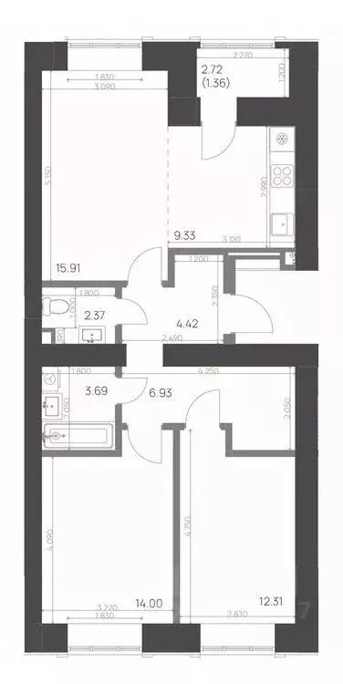 3-к кв. Татарстан, Нижнекамск 15-й мкр,  (70.32 м) - Фото 0