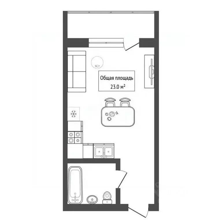 Студия Новосибирская область, Новосибирск ул. Фадеева, 66/5 (23.0 м) - Фото 1