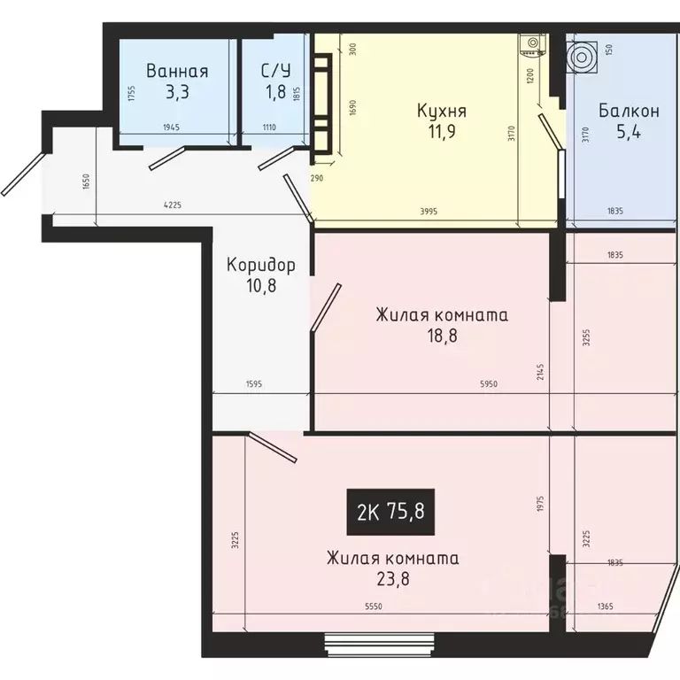 2-к кв. Ставропольский край, Ставрополь № 28 мкр,  (75.8 м) - Фото 1