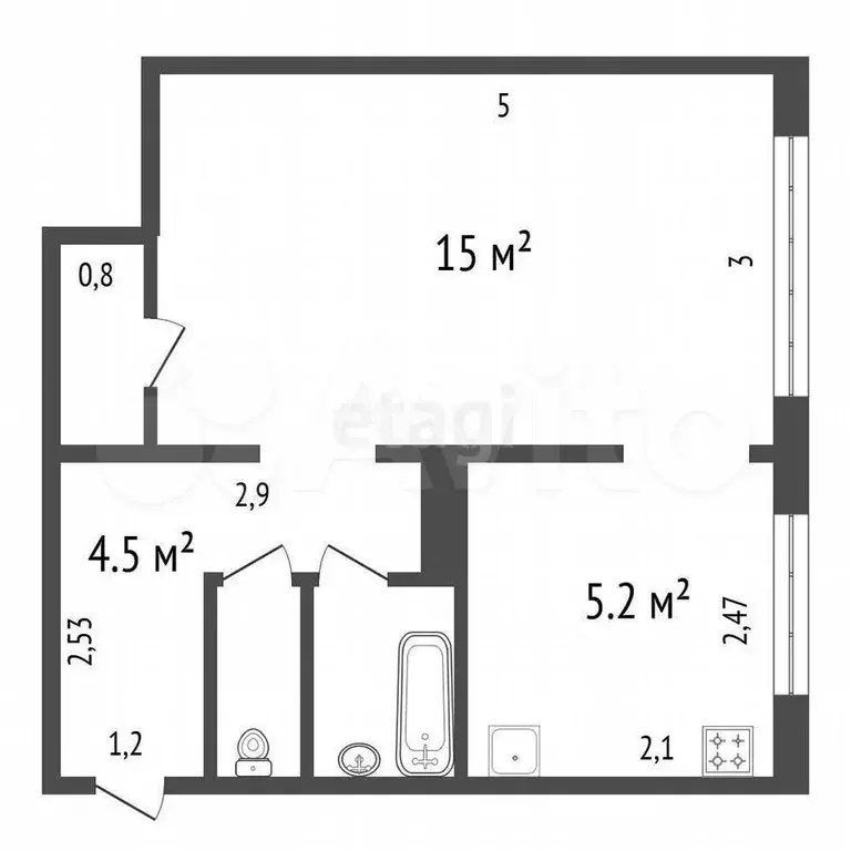 1-к. квартира, 29,1 м, 2/5 эт. - Фото 0