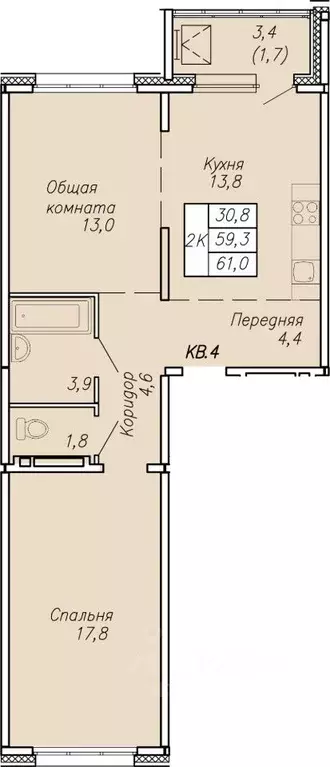 2-к кв. Новосибирская область, Новосибирск ул. Связистов, 13/2 (61.0 ... - Фото 1