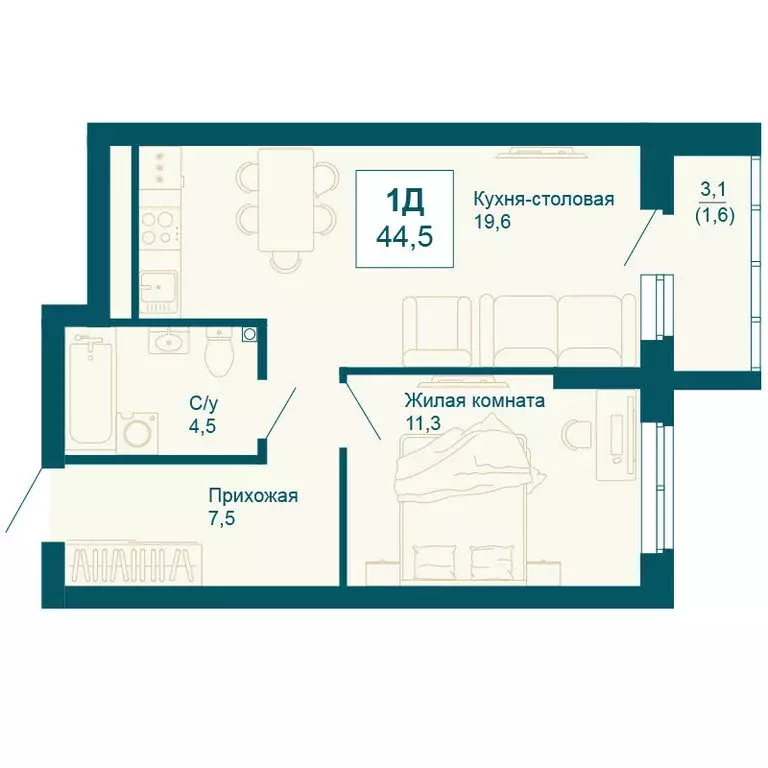 1-комнатная квартира: екатеринбург, улица 8 марта, 197 (44.5 м) - Фото 0