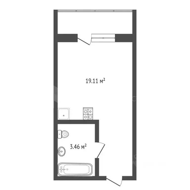 Студия Тюменская область, Тюмень ул. Новоселов, 109 (19.3 м) - Фото 1