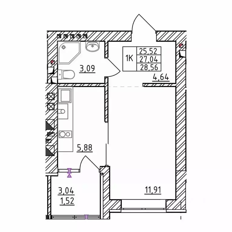 1-к кв. Калининградская область, Зеленоградск  (28.56 м) - Фото 1