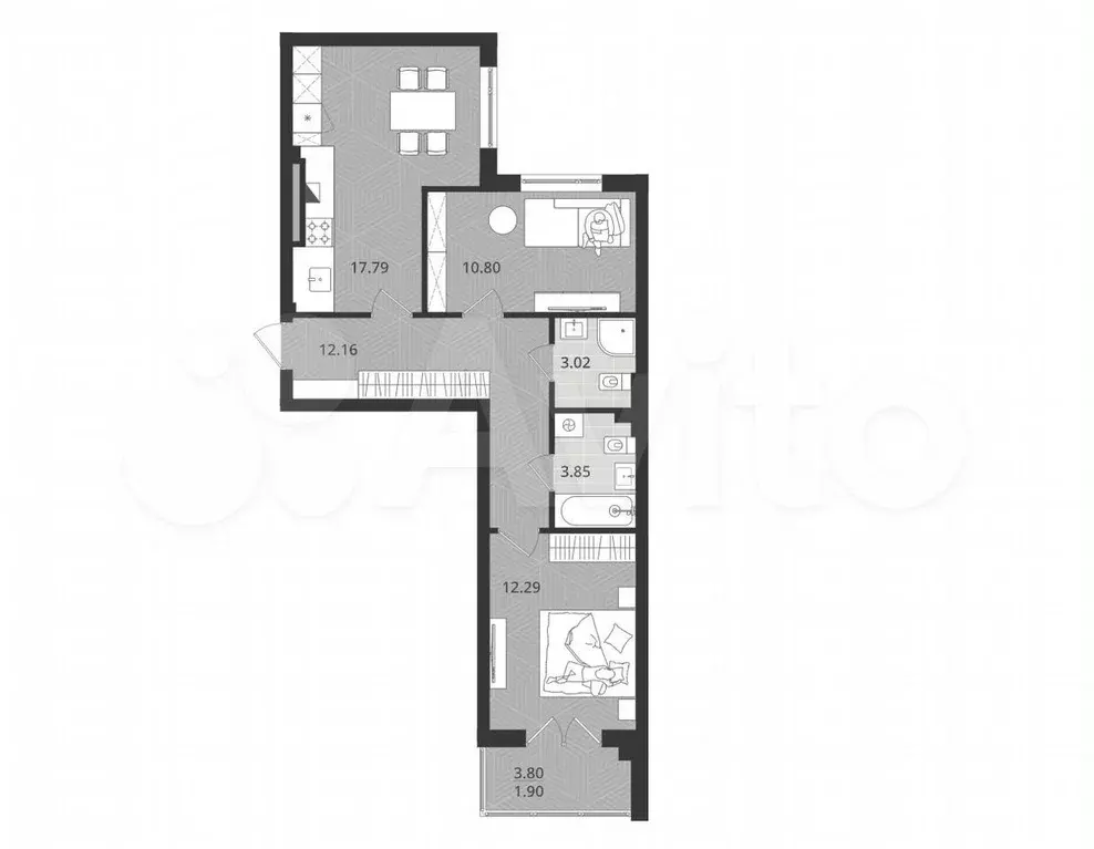 2-к. квартира, 61,8 м, 2/4 эт. - Фото 1