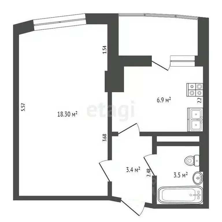 1-к кв. Ростовская область, Ростов-на-Дону Красноармейская ул., 202 ... - Фото 1