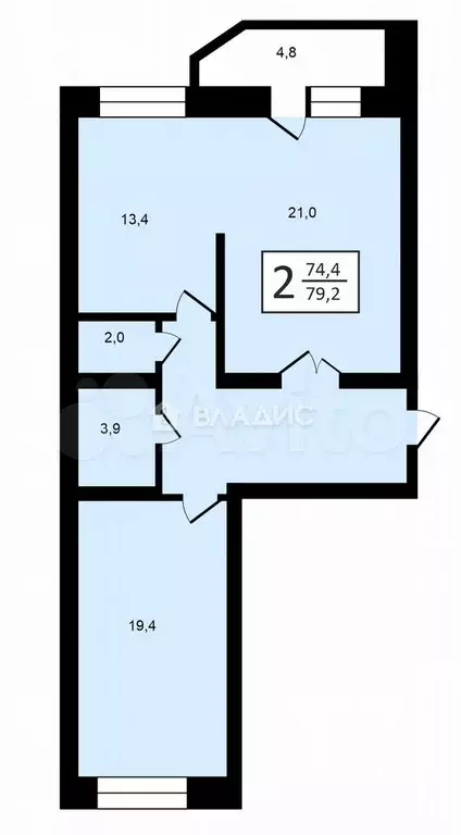 2-к. квартира, 74 м, 7/12 эт. - Фото 0