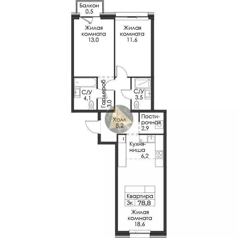 2-комнатная квартира: Санкт-Петербург, Галерный проезд, 1к2 (78.8 м) - Фото 1