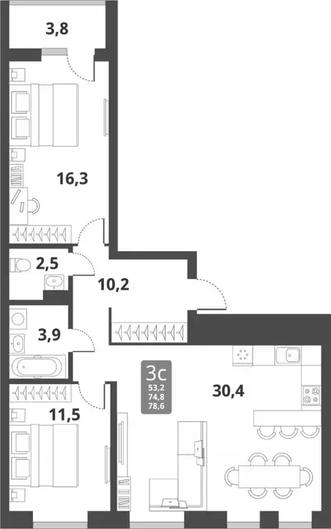 2-к кв. Новосибирская область, Новосибирск Тайгинская ул., с3 (74.8 м) - Фото 0