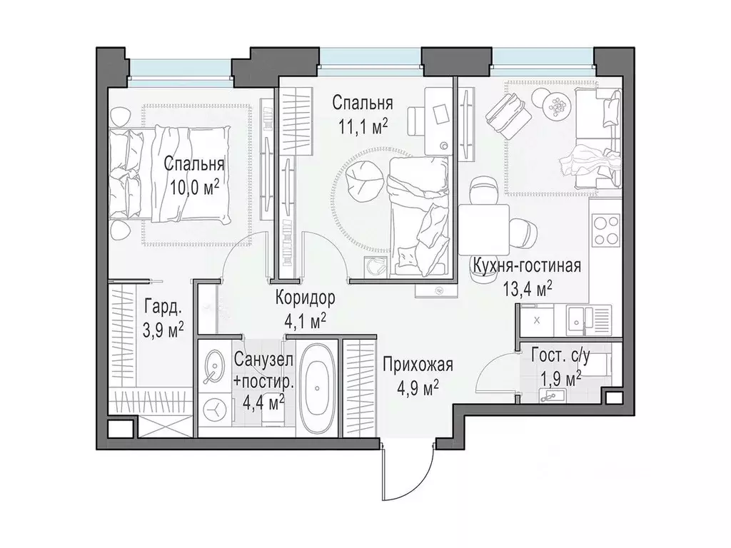 2-к кв. Московская область, Мытищи Белый Grad жилой комплекс (53.7 м) - Фото 0