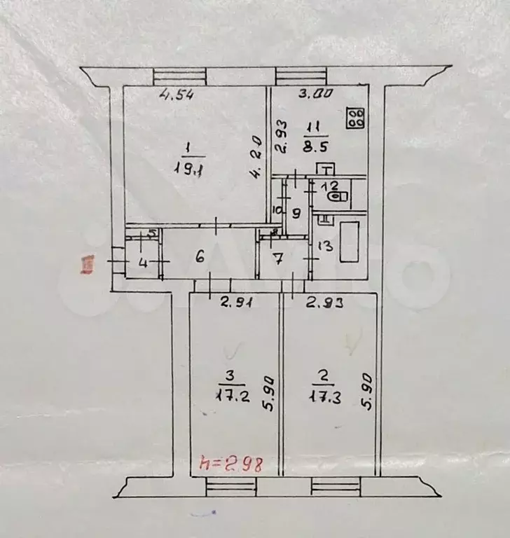 Комната 17,3 м в 3-к., 2/5 эт. - Фото 1