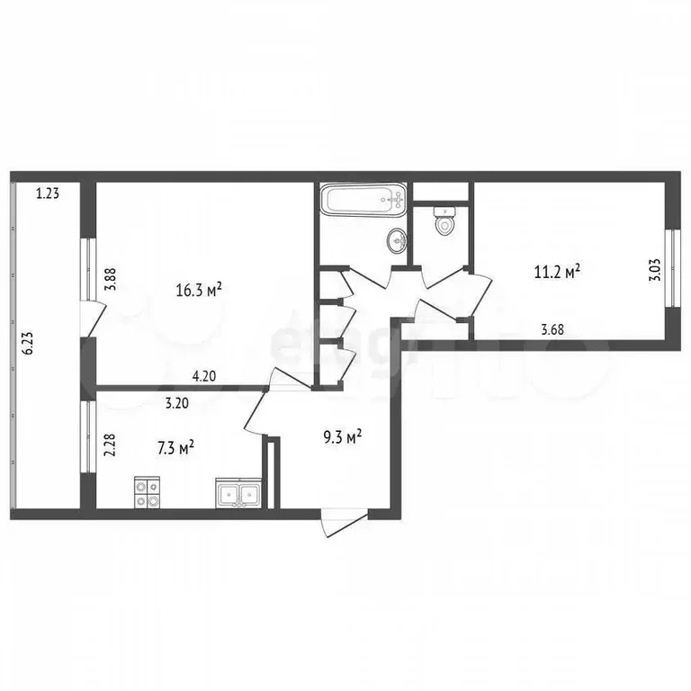 2-к. квартира, 52,6 м, 4/5 эт. - Фото 0