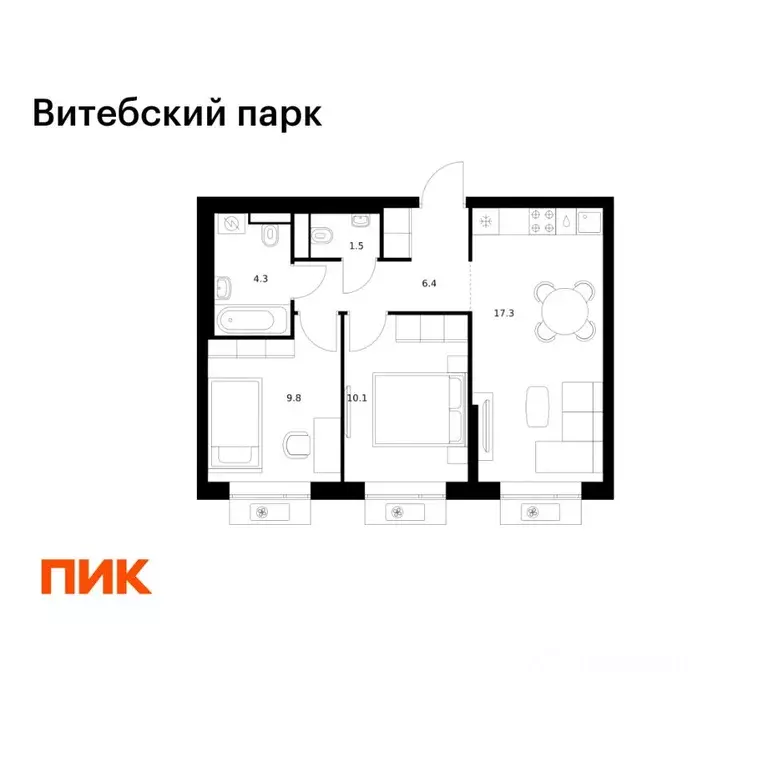 2-к кв. Санкт-Петербург Витебский Парк жилой комплекс (49.4 м) - Фото 1