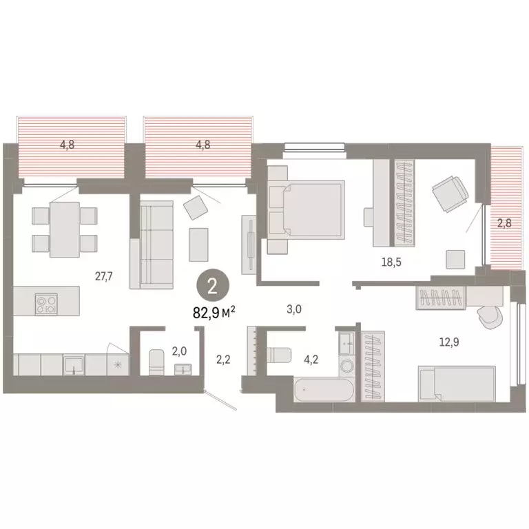 2-комнатная квартира: Новосибирск, квартал Лебедевский (82.9 м) - Фото 1