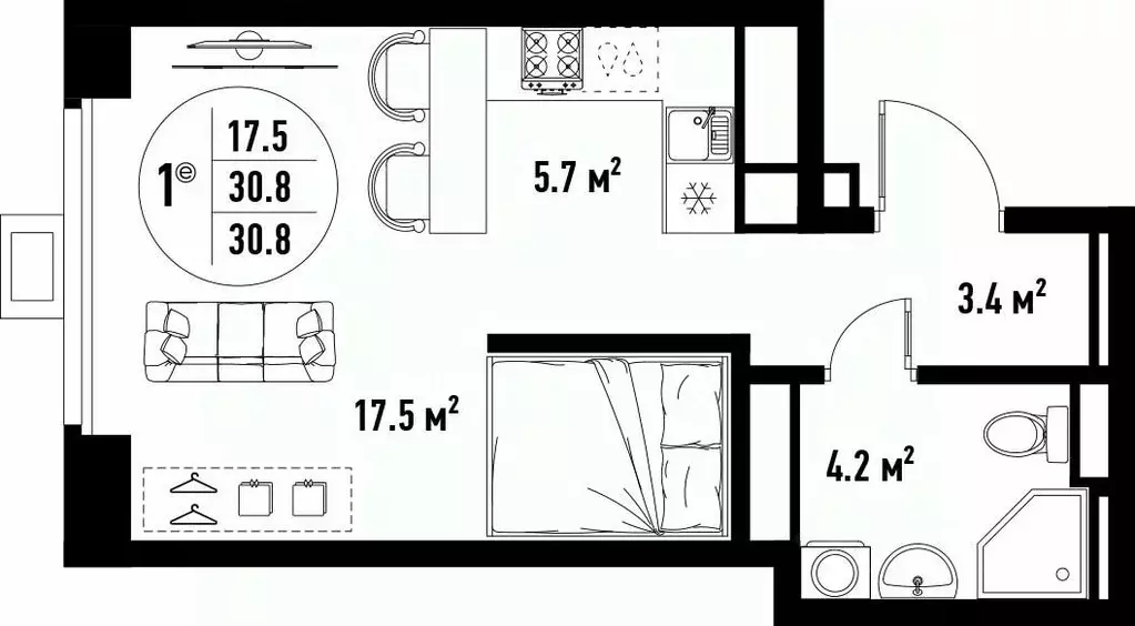 1-к кв. Астраханская область, Астрахань ул. Бэра, 29 (30.8 м) - Фото 2