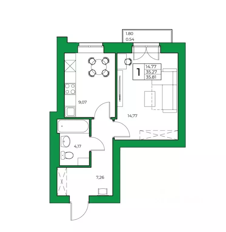 1-к кв. Башкортостан, Уфимский район, Зубовский сельсовет, с. Зубово ... - Фото 1
