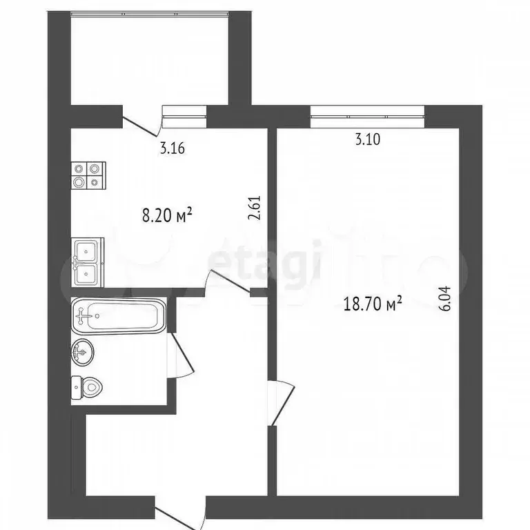 1-к. квартира, 36,5 м, 4/4 эт. - Фото 0