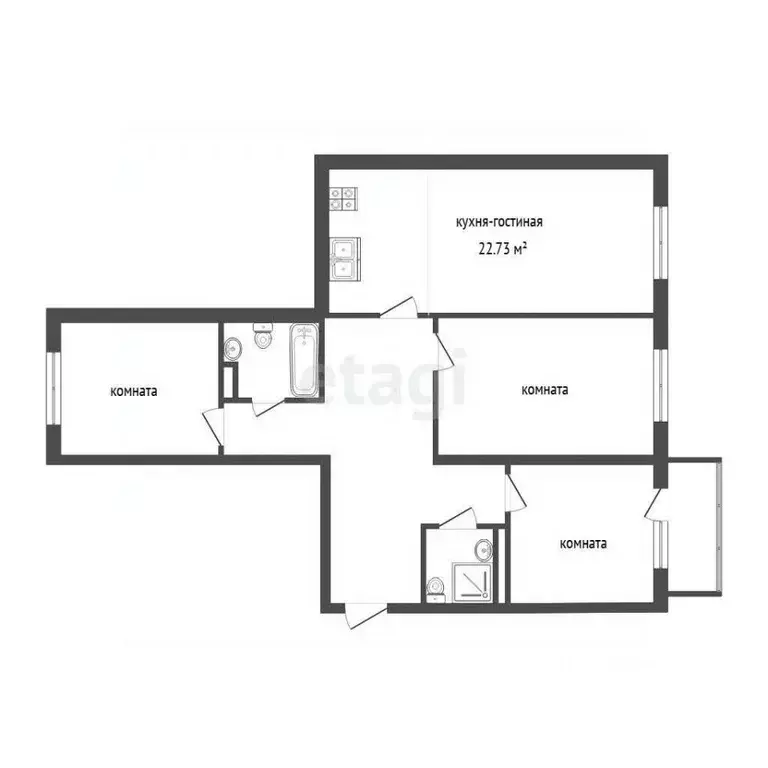 3-к кв. Тюменская область, Тюмень ул. Заполярная, 9 (81.2 м) - Фото 1