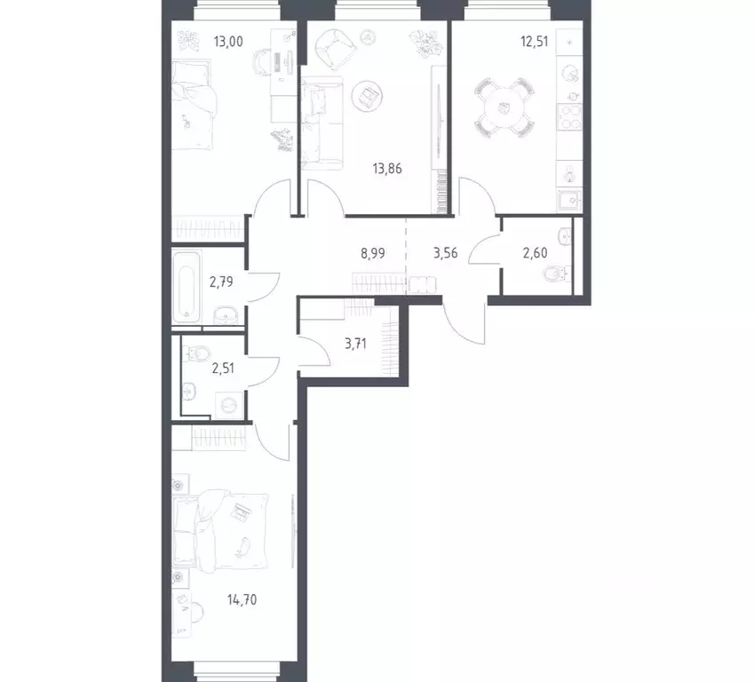 Квартира, 3 комнаты, 78.23 м - Фото 1