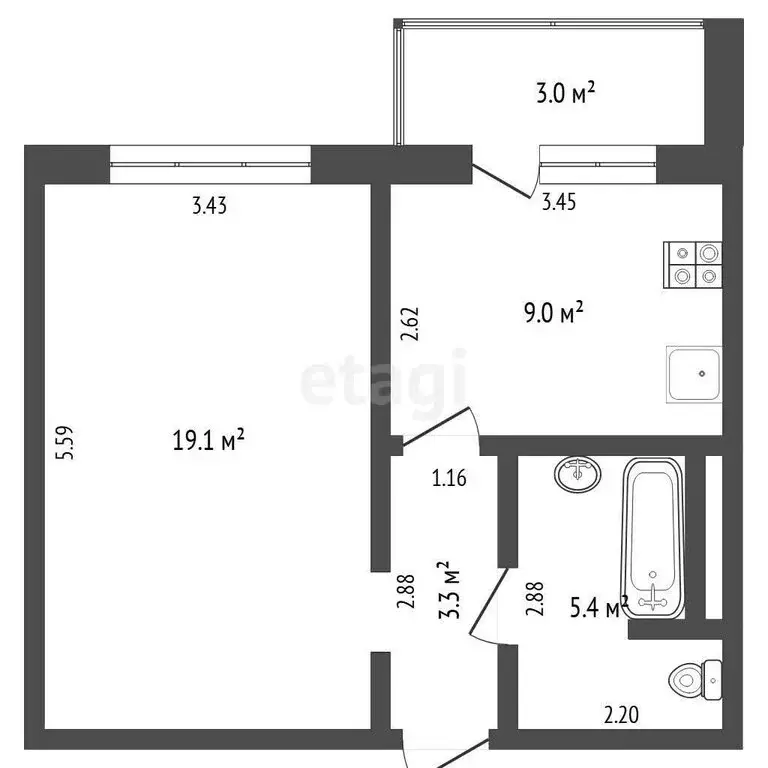 1-комнатная квартира: Тюмень, улица Федюнинского, 58 (42 м) - Фото 1