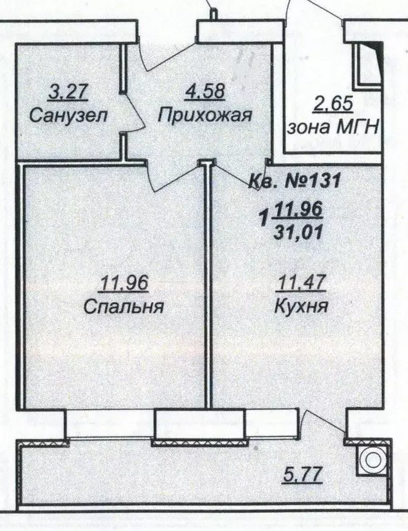 1-к. квартира, 31 м, 7/10 эт. - Фото 1