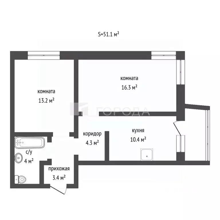 2-к кв. Алтайский край, Барнаул ул. 6-я Нагорная, 15Г/5к1 (51.1 м) - Фото 2