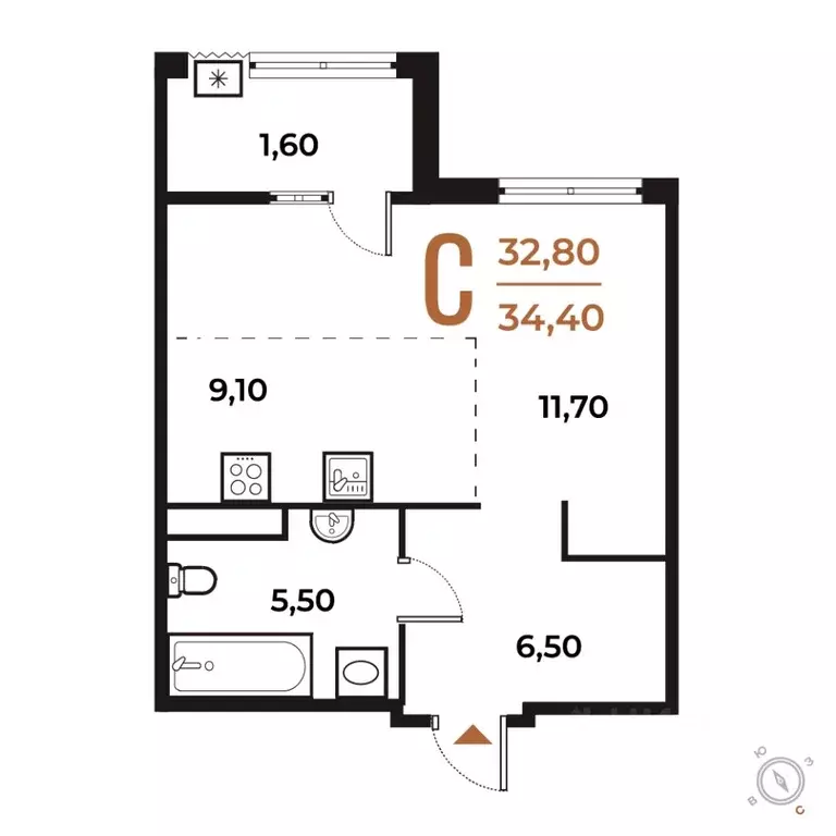 Студия Москва № 82 кв-л, Новое Летово жилой комплекс (34.4 м) - Фото 0