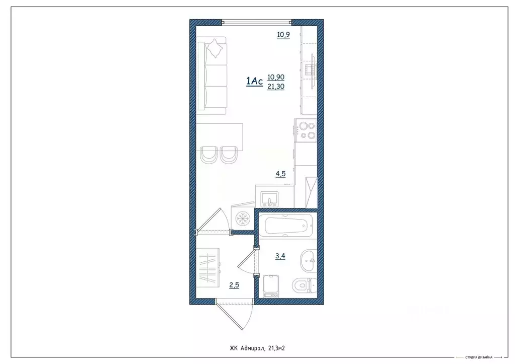 Студия Ярославская область, Ярославль Шандорная ул., 14 (21.3 м) - Фото 2