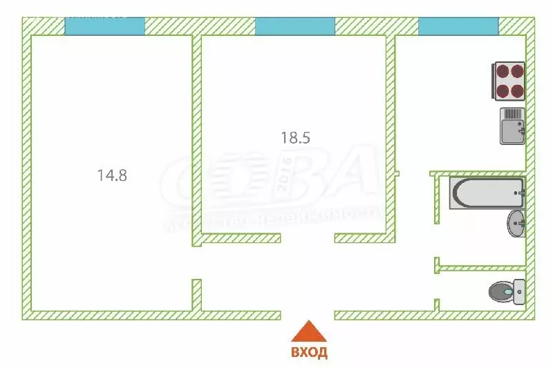 2-комнатная квартира: Тюмень, улица Монтажников, 14 (43 м) - Фото 2