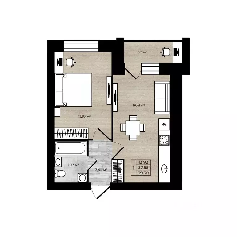 1-к кв. Ярославская область, Ярославль Тормозное ш. (41.05 м) - Фото 1