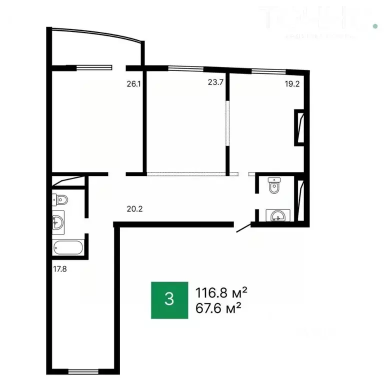 3-к кв. Пензенская область, Пенза ул. Пушкина, 15 (116.8 м) - Фото 2