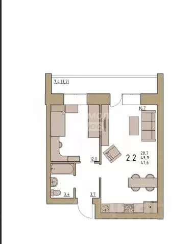 2-к кв. Вологодская область, Вологда ул. Чернышевского, 110Ак1 (47.6 ... - Фото 1