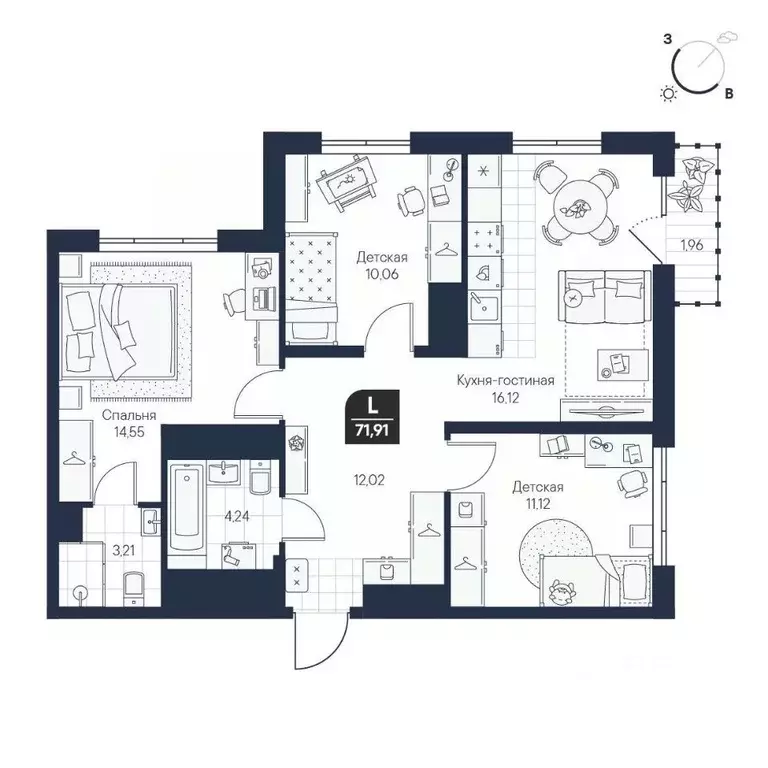 3-к кв. Новгородская область, Великий Новгород Медь кв-л,  (71.91 м) - Фото 1