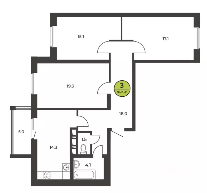 3-к кв. Брянская область, Брянск ул. Горбатова, 45А (92.7 м) - Фото 1