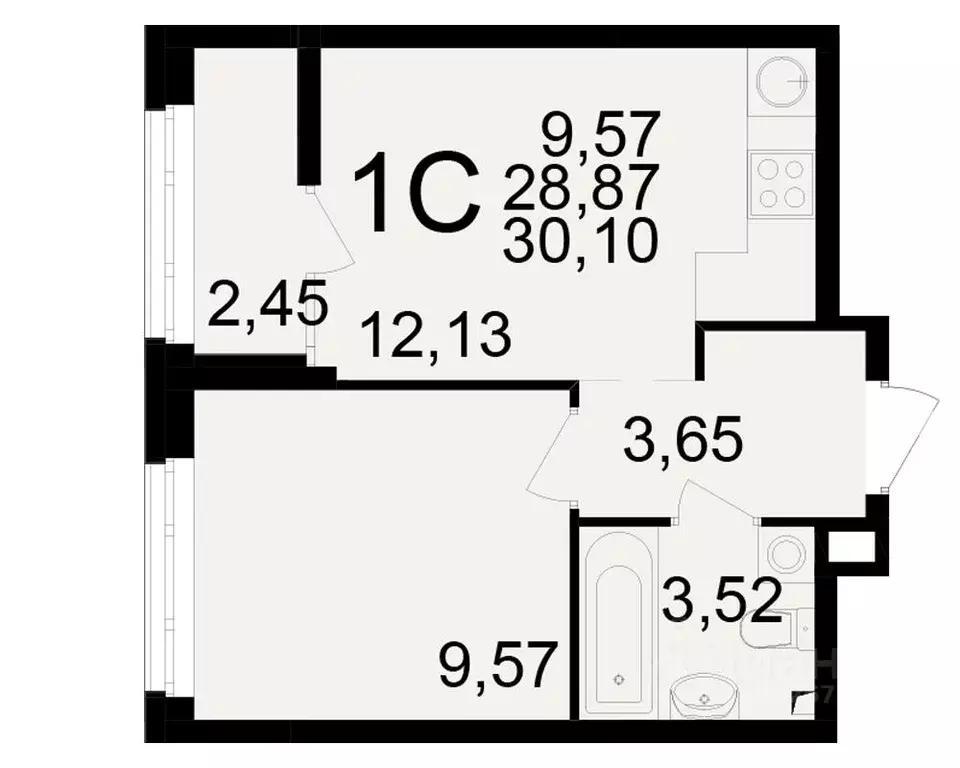 1-к кв. Рязанская область, Рязань Аура жилой комплекс (28.87 м) - Фото 1