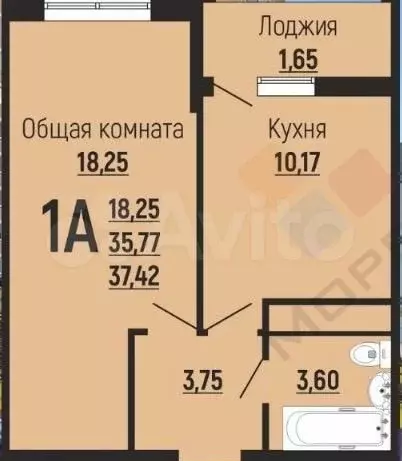 1-к. квартира, 34,3 м, 7/17 эт. - Фото 0