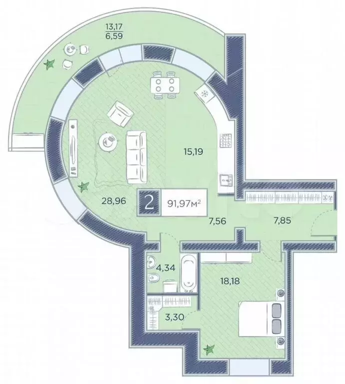 2-комнатная квартира: Красноярск, улица Петра Подзолкова, 8 (85.7 м) - Фото 1