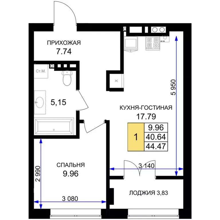 1-к кв. Калининградская область, Гурьевск Включи жилой комплекс (44.47 ... - Фото 0