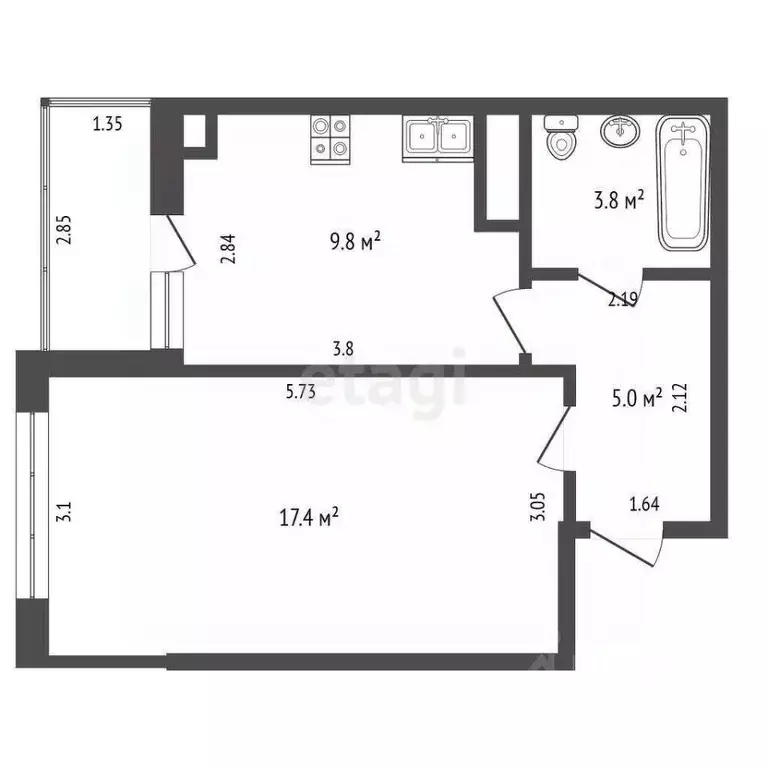 1-к кв. Севастополь ул. Челнокова, 12/6 (37.2 м) - Фото 2