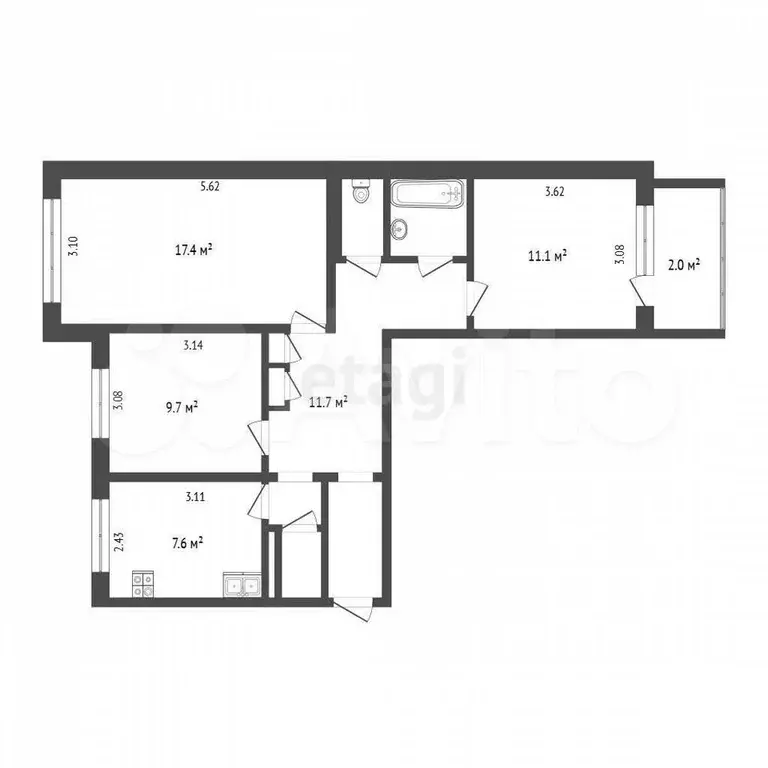 3-к. квартира, 64,9 м, 8/9 эт. - Фото 1