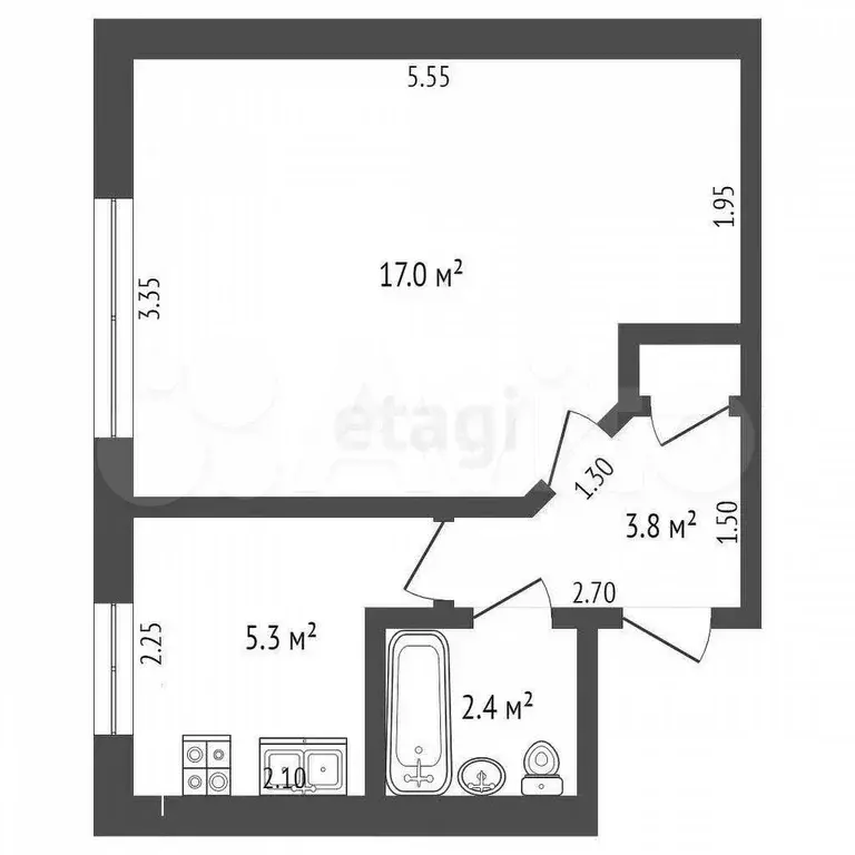 1-к. квартира, 28,5 м, 4/5 эт. - Фото 0