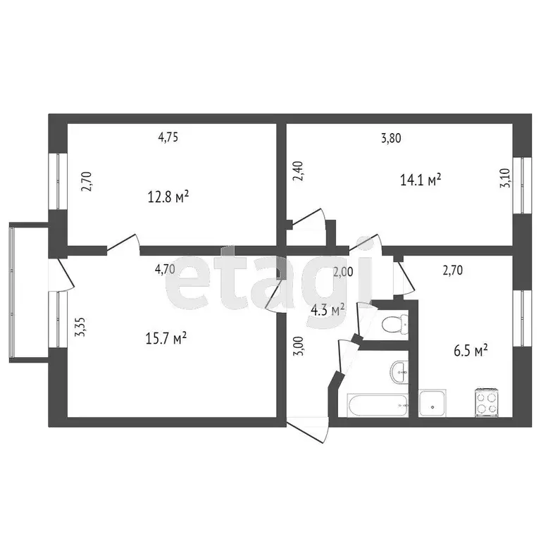 Квартира, 3 комнаты, 58.2 м - Фото 0