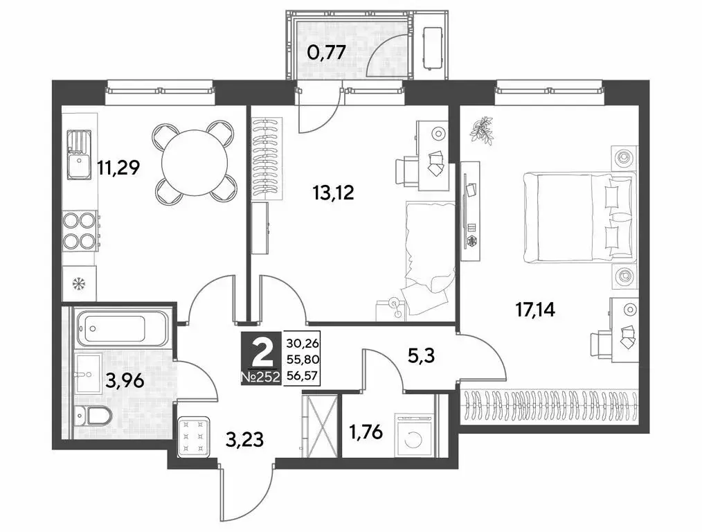 2-комнатная квартира: калуга, улица болдина, 22/1 (56.57 м) - Фото 0