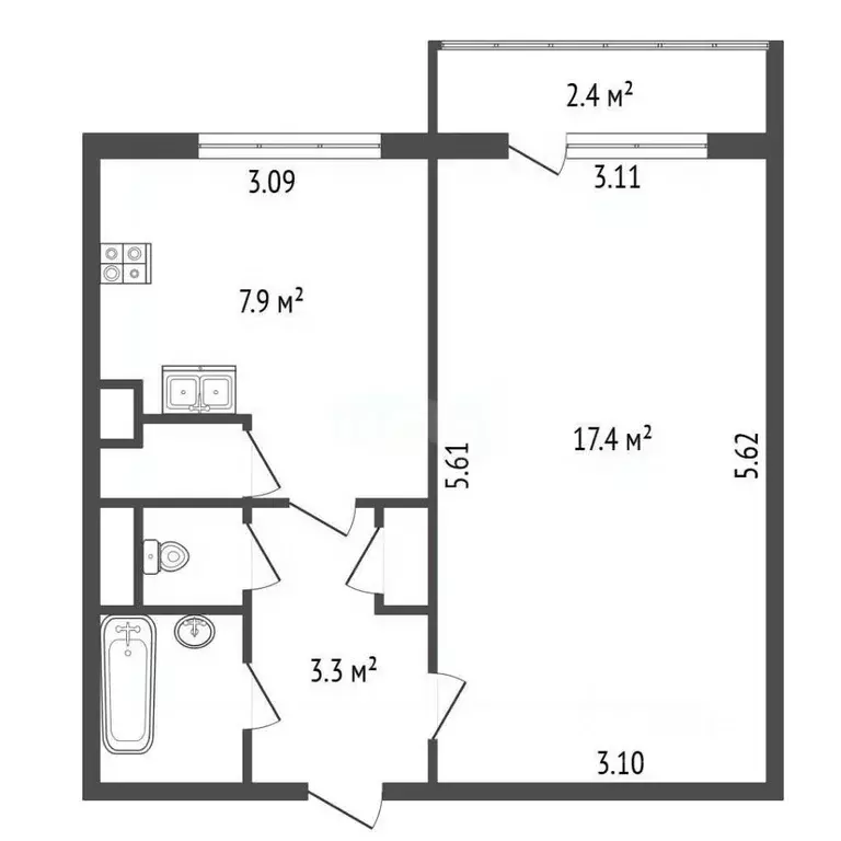 1-к кв. Санкт-Петербург ул. Латышских Стрелков, 9К2 (33.5 м) - Фото 2