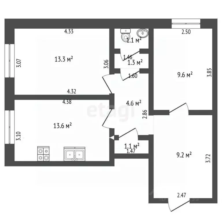 2-к кв. Башкортостан, Стерлитамак ул. Гоголя, 145Б (24.7 м) - Фото 1